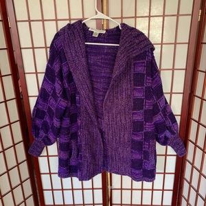 Vintage 90s Purple Women’s Oversized Cardigan Sweater with Hood, M